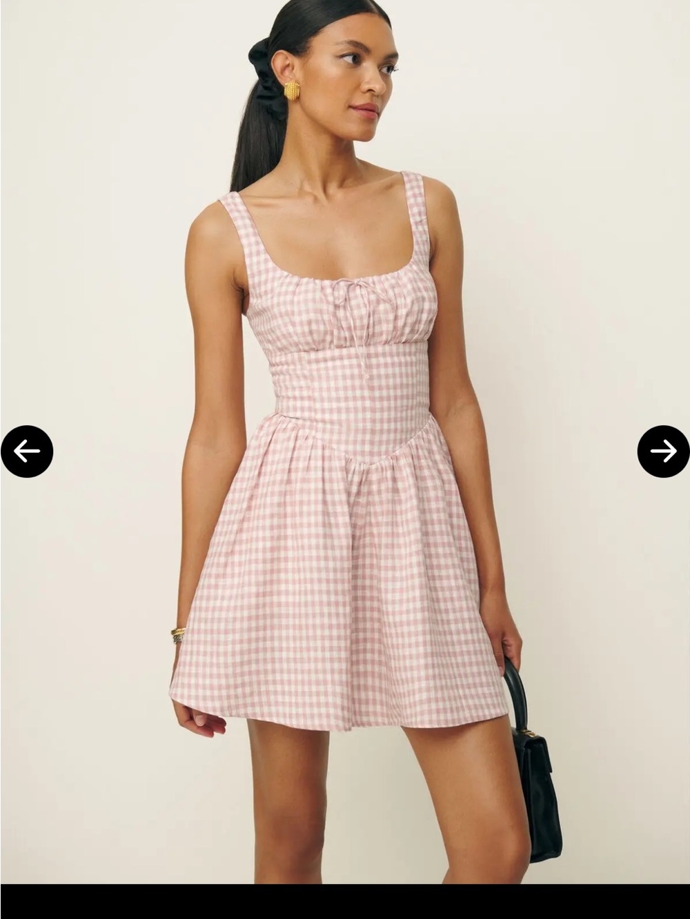Reformation Daria Linen Mini Dress in Blush Check